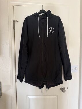Black Hooded Windbreaker Jacket with White 'A' Logo